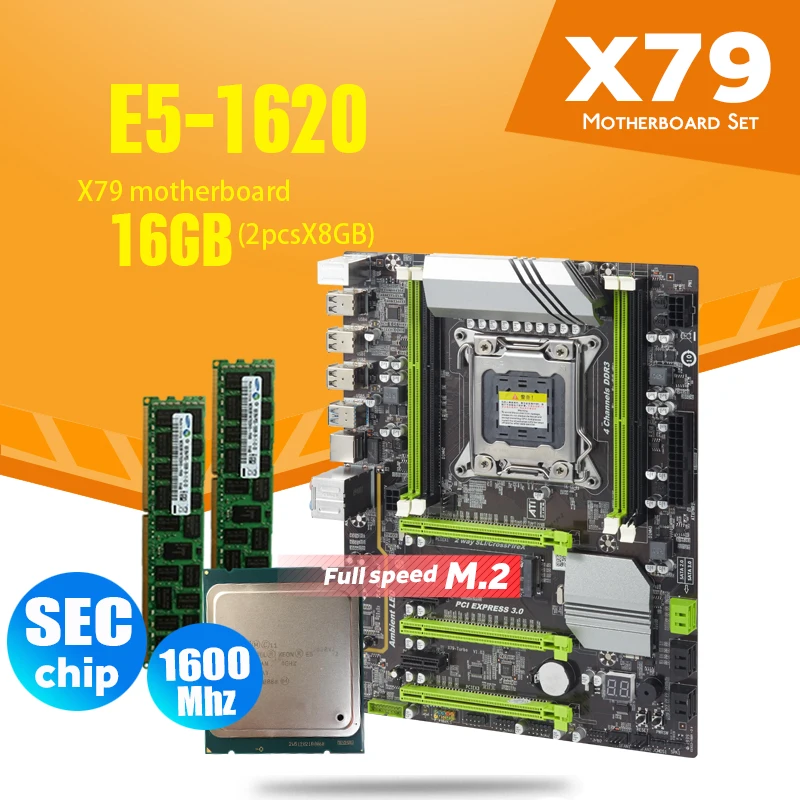 Atermiter X79 материнская плата LGA2011 ATX Combos E5 1620 CPU 16 Гб (2*8 ГБ) DDR3 RAM 1600 МГц PC3 12800 PCI-E NVME M.2 SSD |