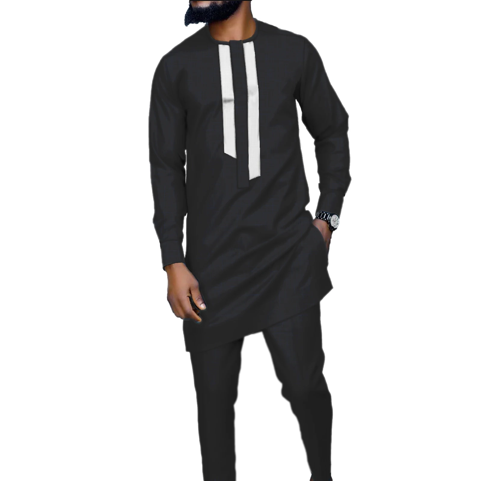 

Мужской костюм Дашики из 2 предметов, африканские пальто с длинным рукавом и брюки, модный спортивный костюм Bazin Ricn af21160912