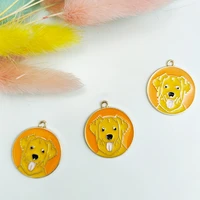 10pcslot enamel cute dog tag charms round cartoon golden retriever animal pendant bracelet earrings jewelry making accessory