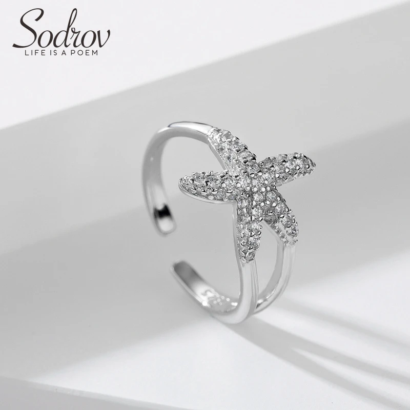 SODROV, настоящее 925 пробы, серебро, 925, ювелирное изделие, открытый размер, регулируемое кольцо для женщин, серебряное кольцо, морская звезда, 925, ювелирное изделие