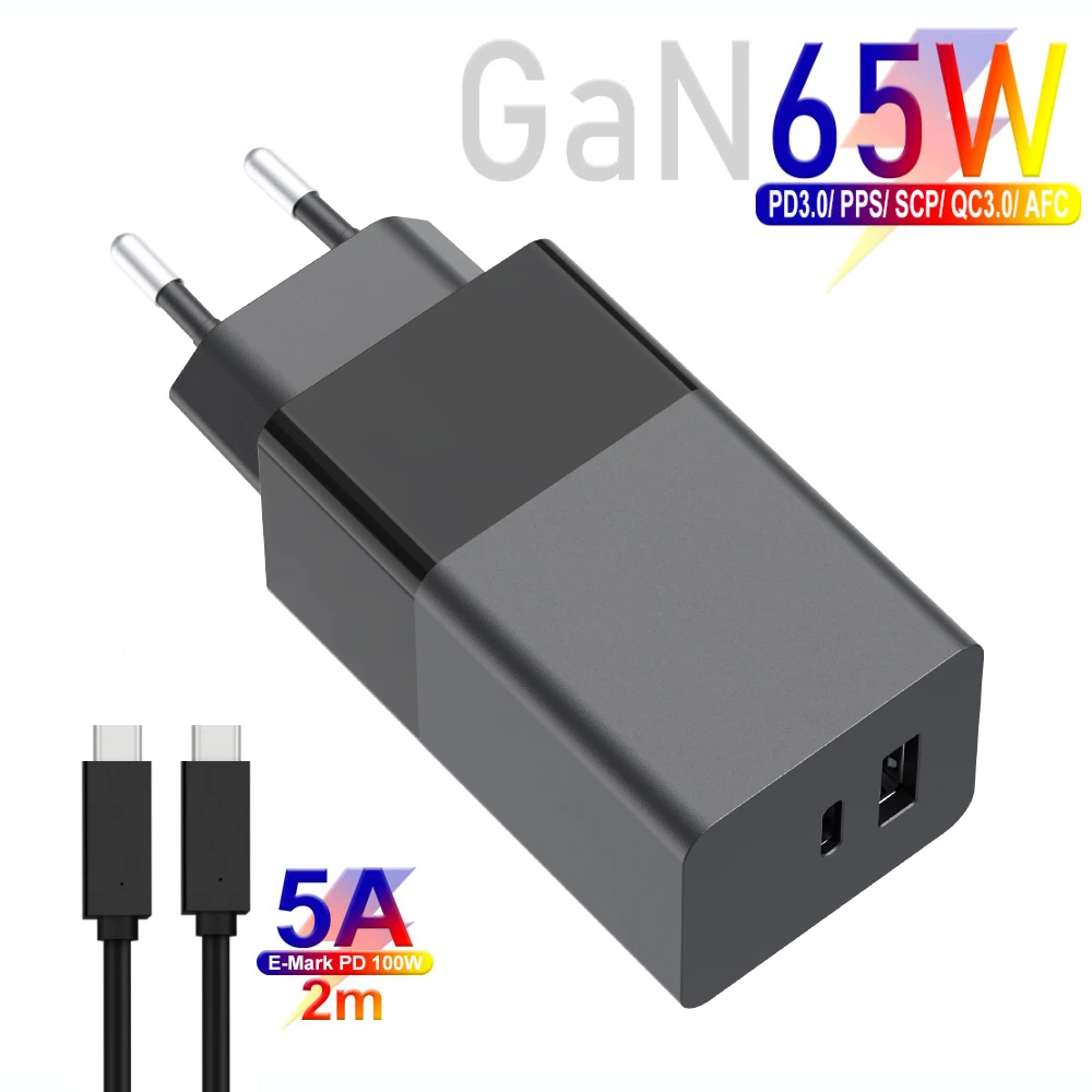 2 порта 65 вт ган usb c pd настенное зар