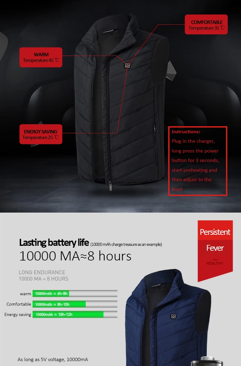 Men Outdoor USB Infrared Heating Vest Jacket Men Winter Electric Thermal Clothing Waistcoat For Sports Hiking
