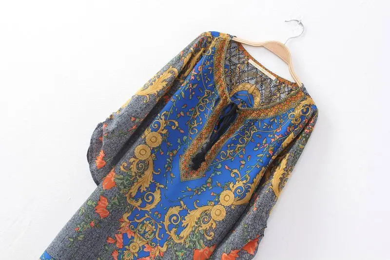 Летнее винтажное женское богемное шифоновое цельное платье с принтом в