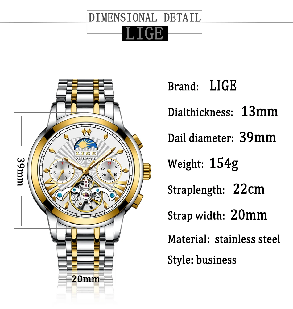 Новинка LIGE мужские s часы Топ люксовый бренд мода Tourbillon автоматические механические часы мужские водонепроницаемые часы со скелетом Montre Homme