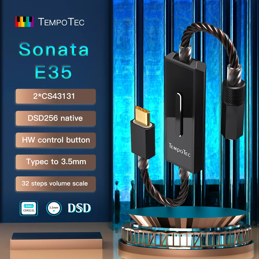 TempoTec Sonata E35 USB Type C To 3.5MM Headphone Amplifier AMP DAC PCM32bit/384kHz&DSD256 For Android Phone&PC&MAC DUAL CS43131
TempoTec Sonata E35 USB Type C To 3.5MM Headphone Amplifier AMP DAC PCM32bit/384kHz&DSD256 For Android Phone&PC&MAC DUAL CS43131