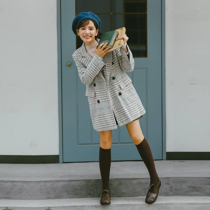 Женский клетчатый костюм Ailegogo толстый двубортный пиджак в полоску стиле ретро с