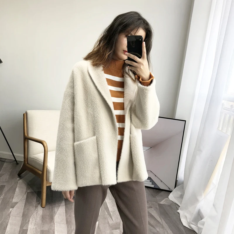 

Женская свободная вязаная куртка с длинным рукавом, толстый теплый кардиган из норкового кашемира на осень и зиму, верхняя одежда