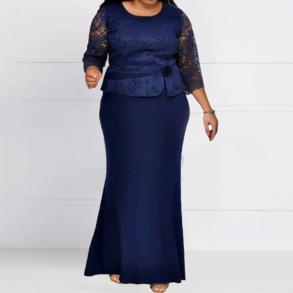 Большие размеры Африканское женское кружевное винтажное платье с вышивкой