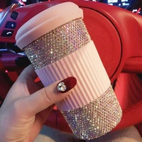 high quality water cup 400ml diamond coffee mug bpa free wheat water bottle car coffee cup office water cup girl gift