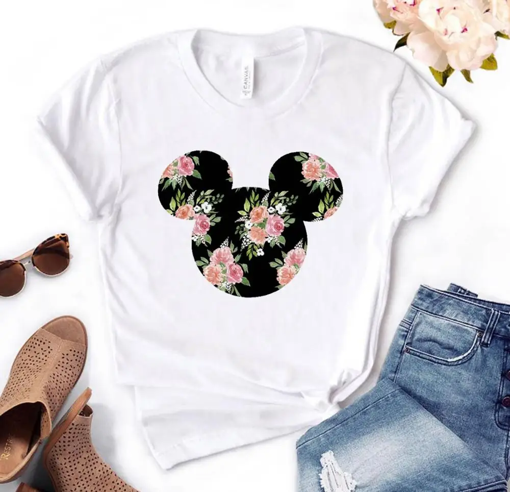 

floral mouse head flower 8 Designs Print Women tshirt Cotton Hipster Funny t-shirt Gift Lady Yong Girl Top Tee Drop Ship FB-12