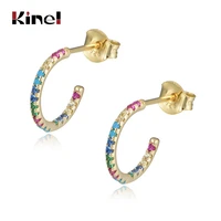 kinel authentic 925 sterling silver c stud earrings color zirconia european jewelry accessories for women hot brand