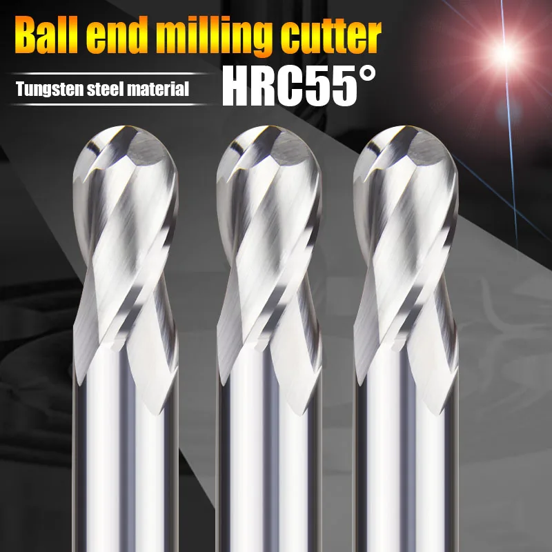 

CNC Milling Cutter Machine Cutting Tools HRC55 No Coating Tungsten Steel 2 Flute Ball Nose End Mills for Aluminum,copper, woods
