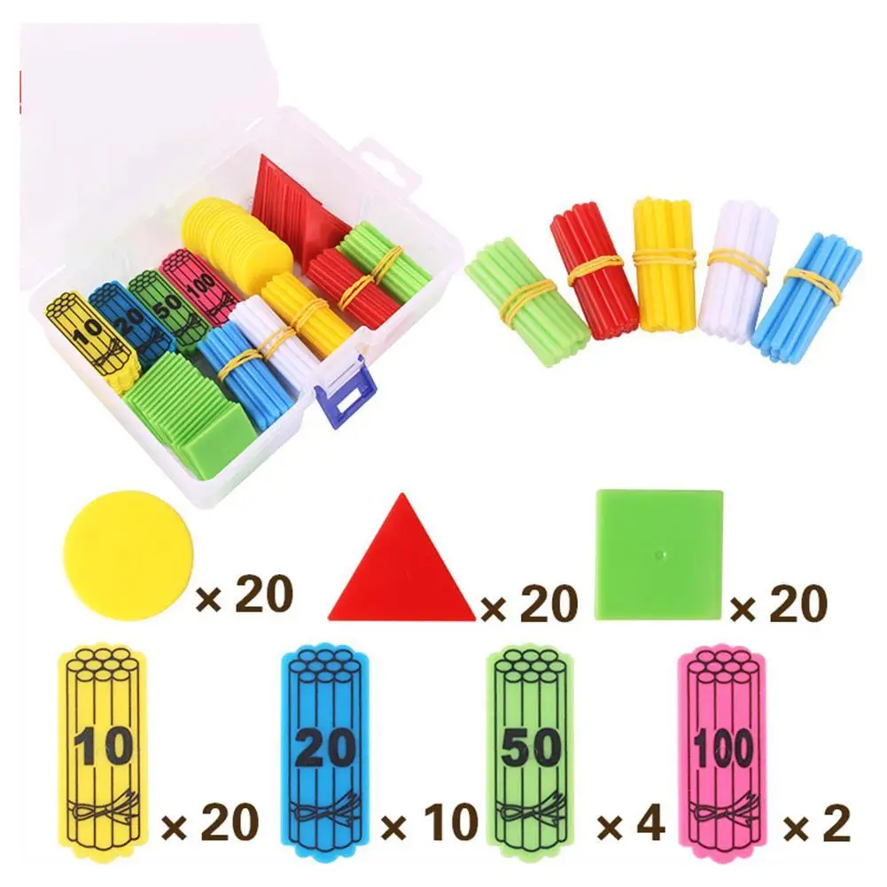 

196Pcs/Set Counting Sticks Rod Triangle Square Disc Montessori Math Teaching Aids with Box Toddler Early Education Cognition Toy
