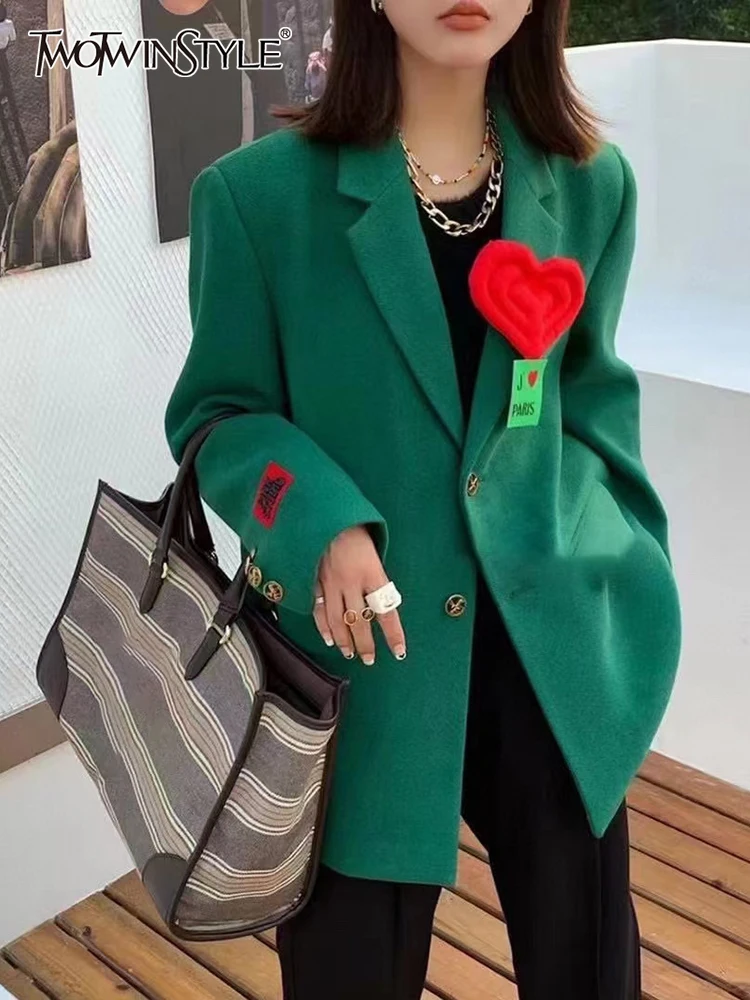 

Женский однобортный Блейзер TWOTWINSTYLE, Осенний Повседневный Блейзер составного кроя с отложным воротником и длинными рукавами, 2021