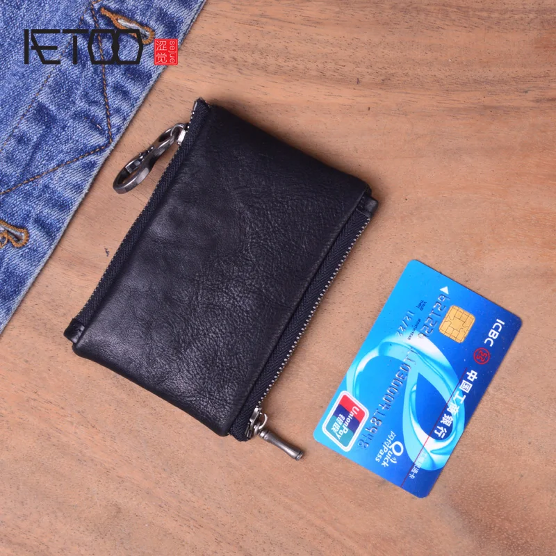 

AETOO Handmade Genuine Leather Coin Purse Men Woman Vintage Small Mini Zipper Wallets Case Storage Bag Card Holder Pocket Male