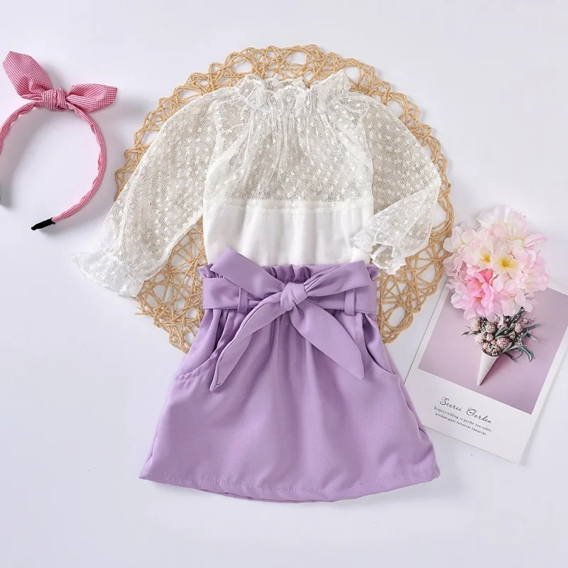 

Girls Clothes Set Baby Lace White Tops Solid Skirts Girl Clothing 2PCS Outfits Toddler Children Sets3