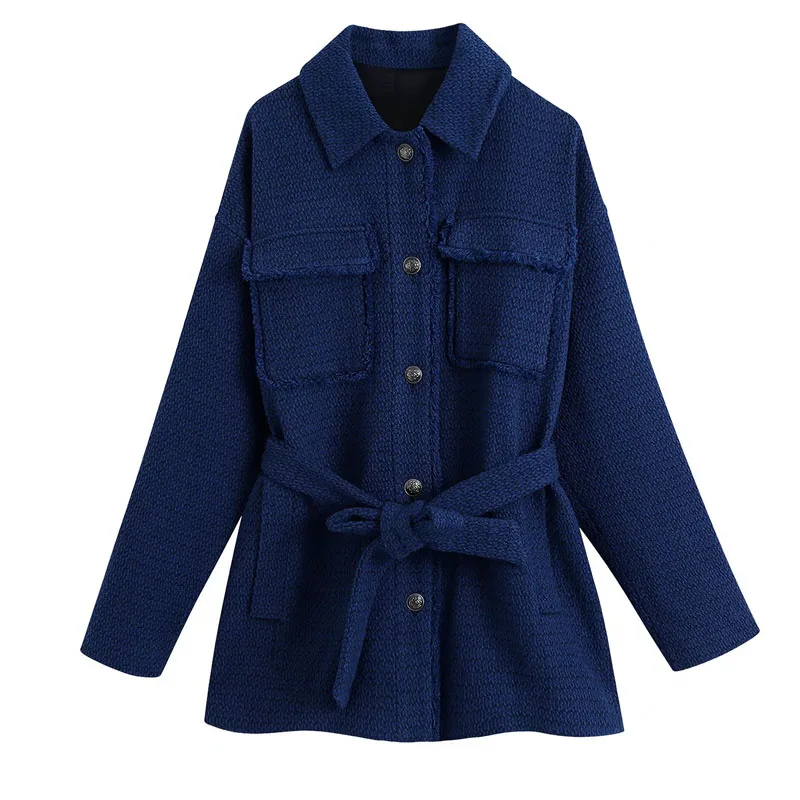 

Women Autumn Casual Shirts Jackets Coats 2021 Sashes Bow Tie Turn-down Collar Female Fashion Street Veins Jacket Outerwear