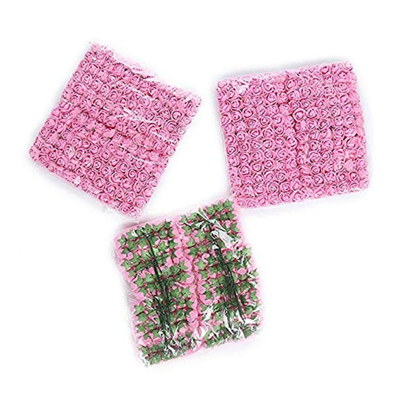 144 шт. 2 см мини пены розы Искусственные цветы Букет Многоцветный с цветочным