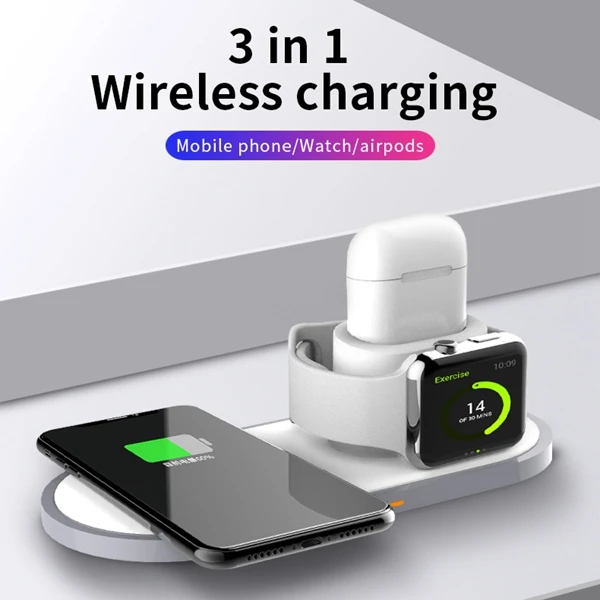 Беспроводное зарядное устройство быстрая подставка 3 в 1 мобильный телефон часы