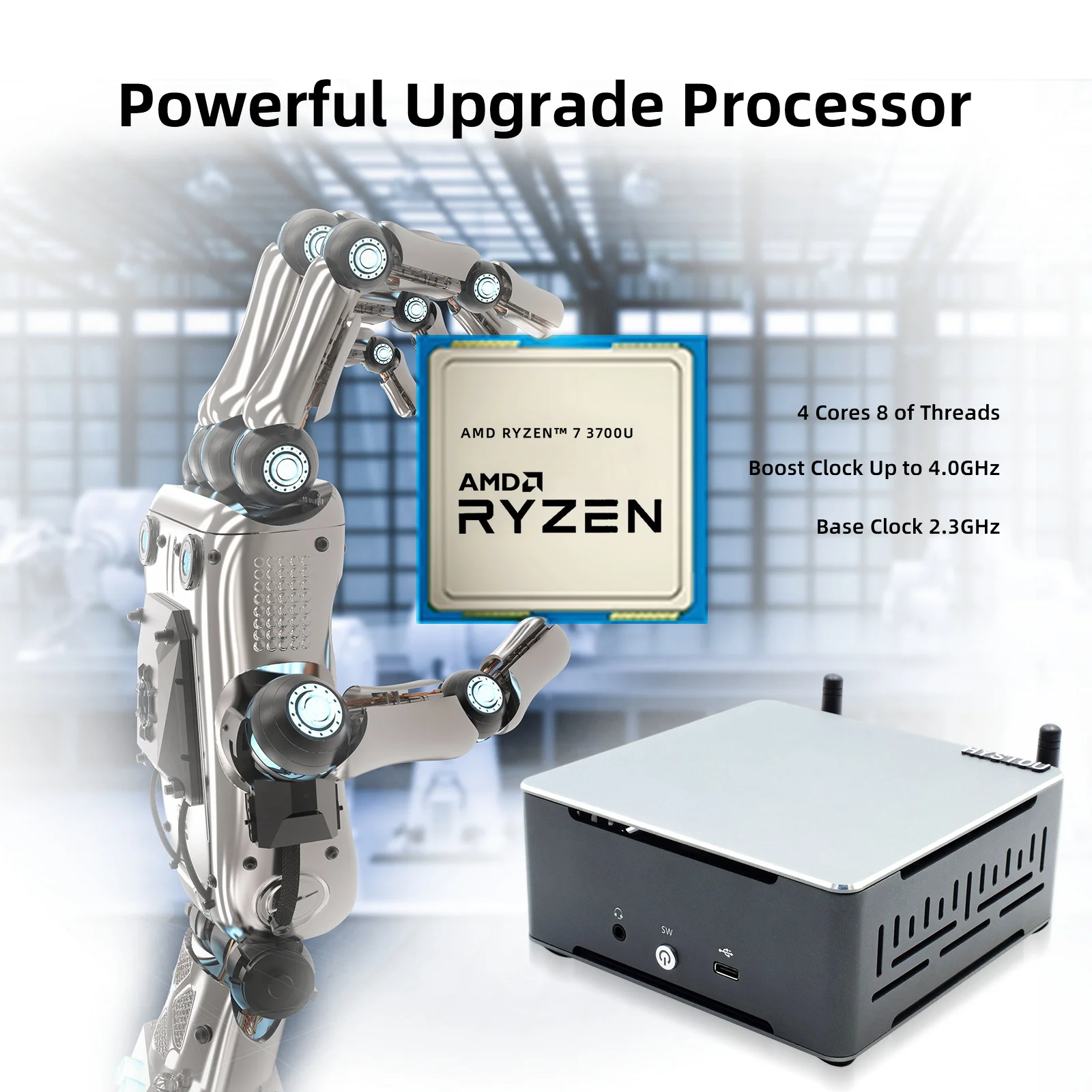 

Мини-ПК игровой, AMD Ryzen 7 3700u, с двумя дисплеями, usb-c, NVME, SSD, BT, Wi-Fi
