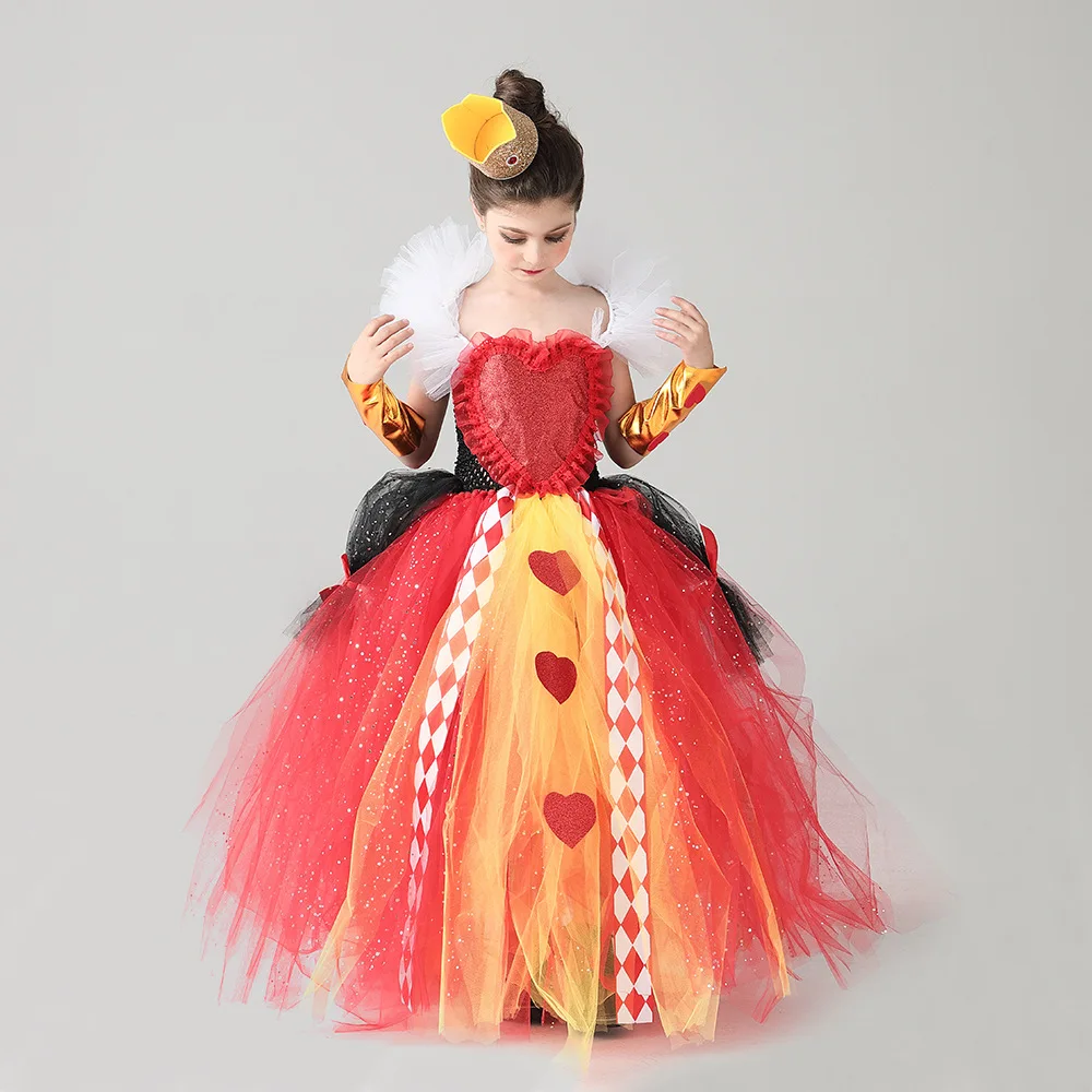 Halloween Girls Maleficent Costume Children Masquerade Carnival Party Vampire Red Queen Dress Up Birthday Tulle Puffy Ball Gowns |
