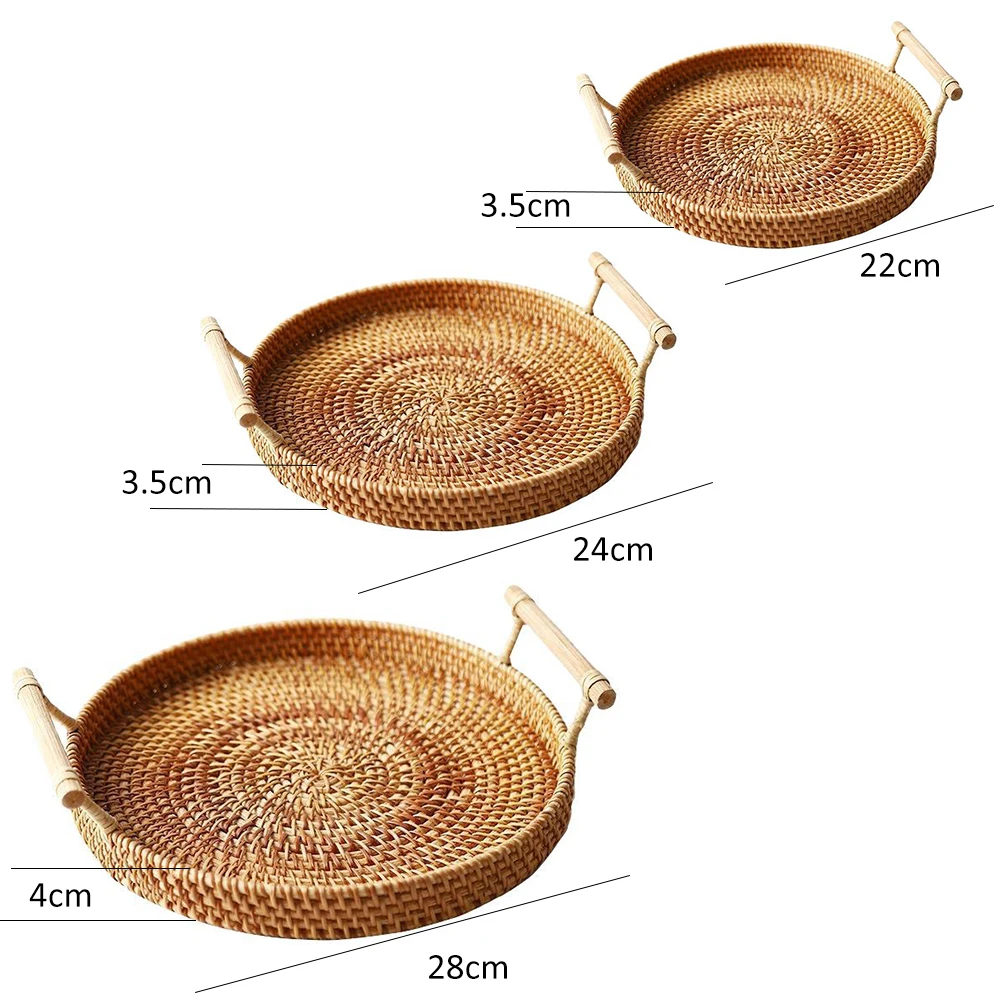 Лоток из ротанга с ручкой Плетеный многоцелевой лоток ручной работы прочного