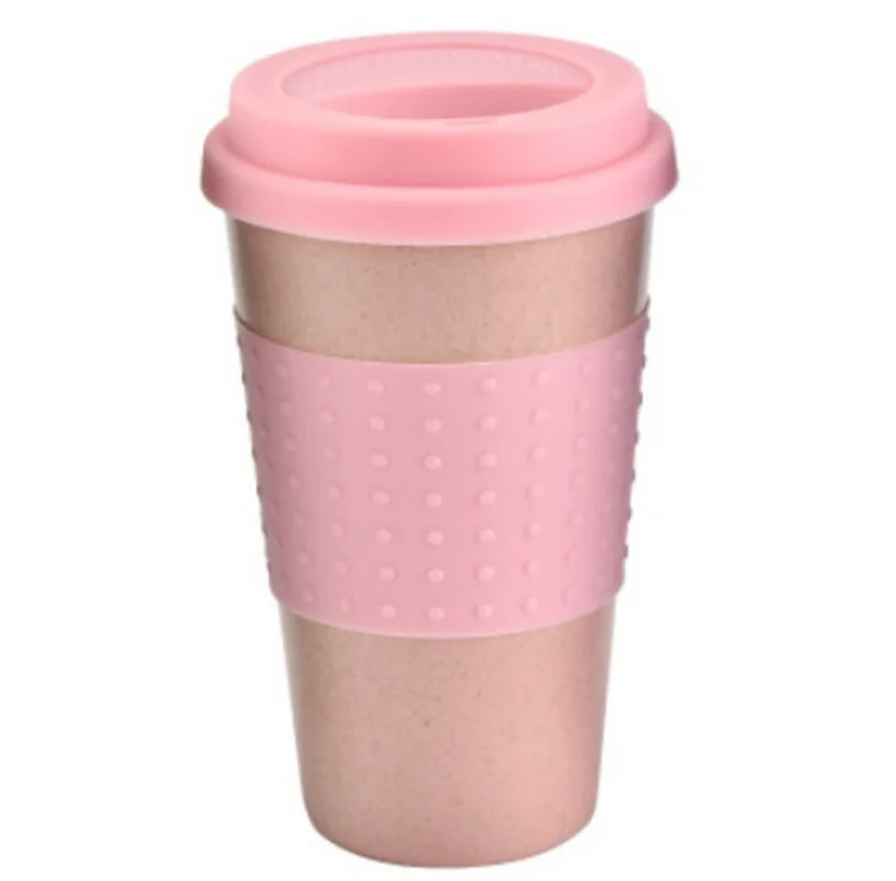 Силиконовая чашка для кофе чая путешествий с крышкой напитков воды пшеничная