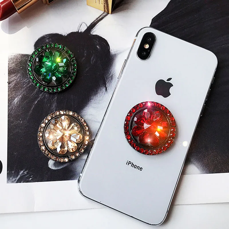 Кронштейн Rhinestone держатель телефонного звонка универсальный металлический Алмазный телефонная розетка поворотный штифт кольцо стойка круглый кронштейн держатель