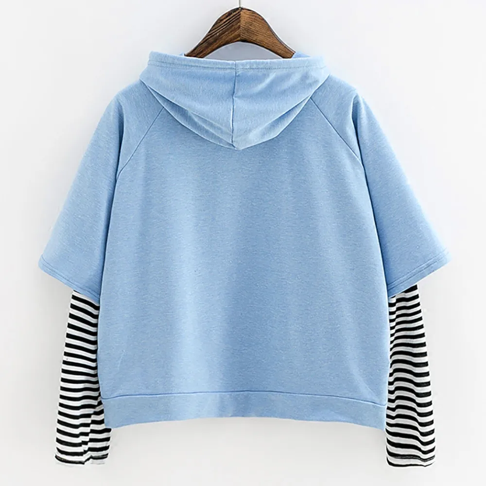 Women Ladies Sweatshirt Hooded Long Sleeve Crop Patchwork Pullover Tops Hoodie Streetwear Women Oversized Hoodies Sudaderas