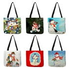 Милые Мультяшные повседневные сумки с принтом снеговика, женские сумки, теплая Рождественская многоразовая сумка для покупок для продуктов B13217