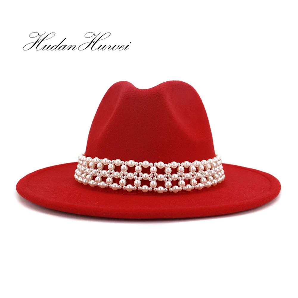 British Classic Women Men Autumn Winter Cotton Solid Woolen Felt Fedora Hat Jazz Party Holiday Wide Brim Caps
