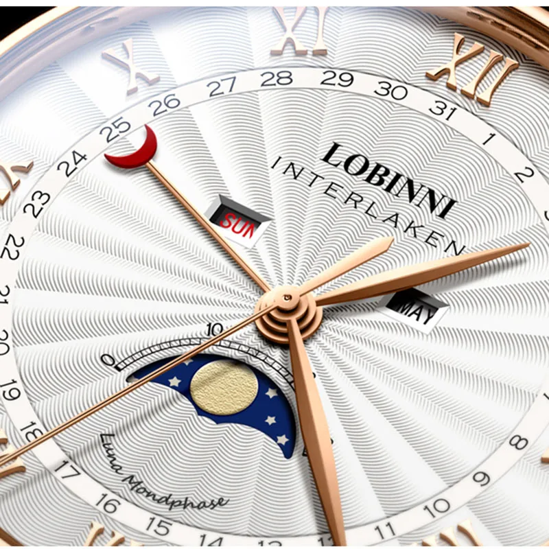 Часы moonphase мужские Мужские кварцевые наручные часы LOBINNI Роскошные