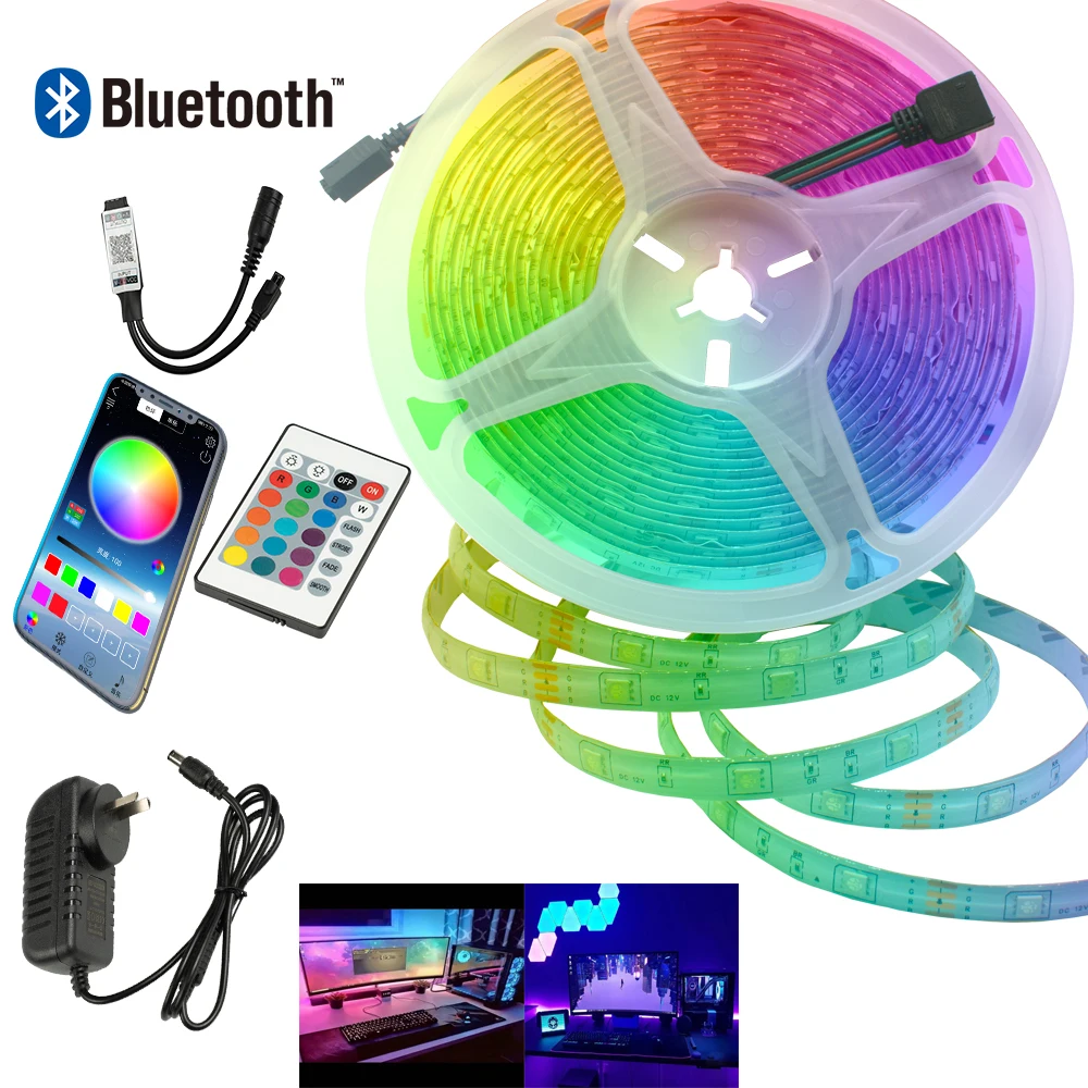 

LED Light Strip Lights Bluetooth Controller RGB 5050 No Waterproof Lighting Remote Ribbon 5M 10M 15M 20M String Diode Background