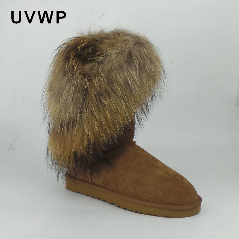 Модные женские зимние ботинки с настоящим натуральным лисьим мехом из 100%