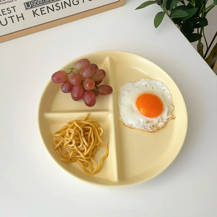 LadyCC Korean Matte Round Dining Plate Ceramic Three Grid Fruit Breakfast Flat Children's | Дом и сад