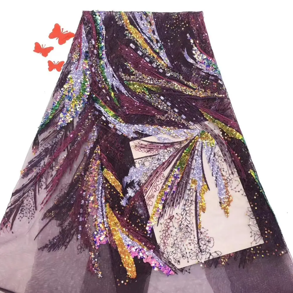 

African tulle Lace fabric High Quality Hot Sale nigerian Lace fabric with colorful sequence for african wedding bridal dress