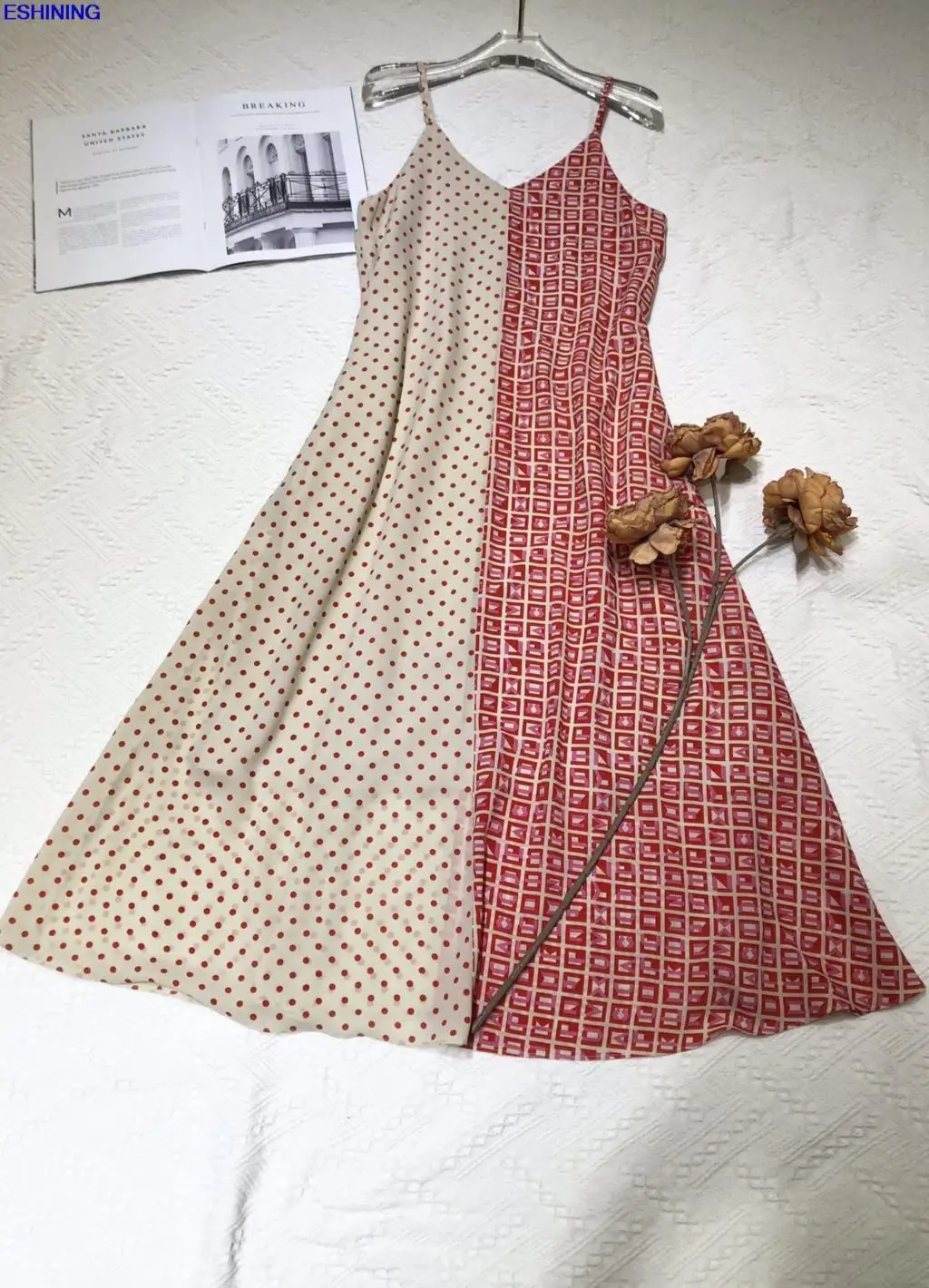 

2021 Holiday beach vacation bohemian style loose sling classic polka dot stitching color fabric soft and comfortable