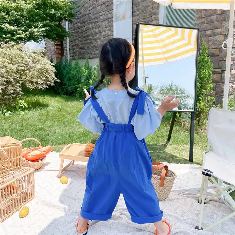 Летний комбинезон для девочек новинка 2021 рубашка с пышными рукавами в Корейском