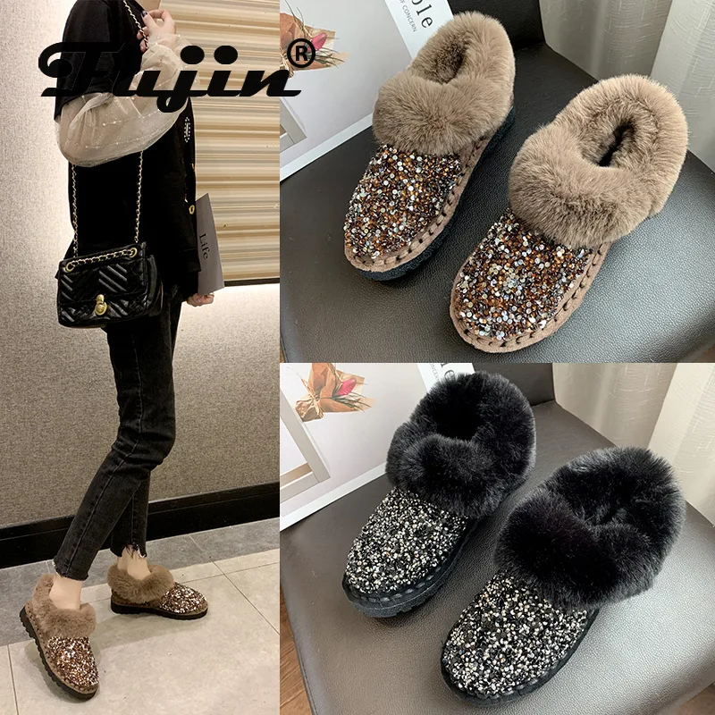 Fujin/зимние сапоги Женская обувь на плоской подошве из плюша Теплая хлопковая