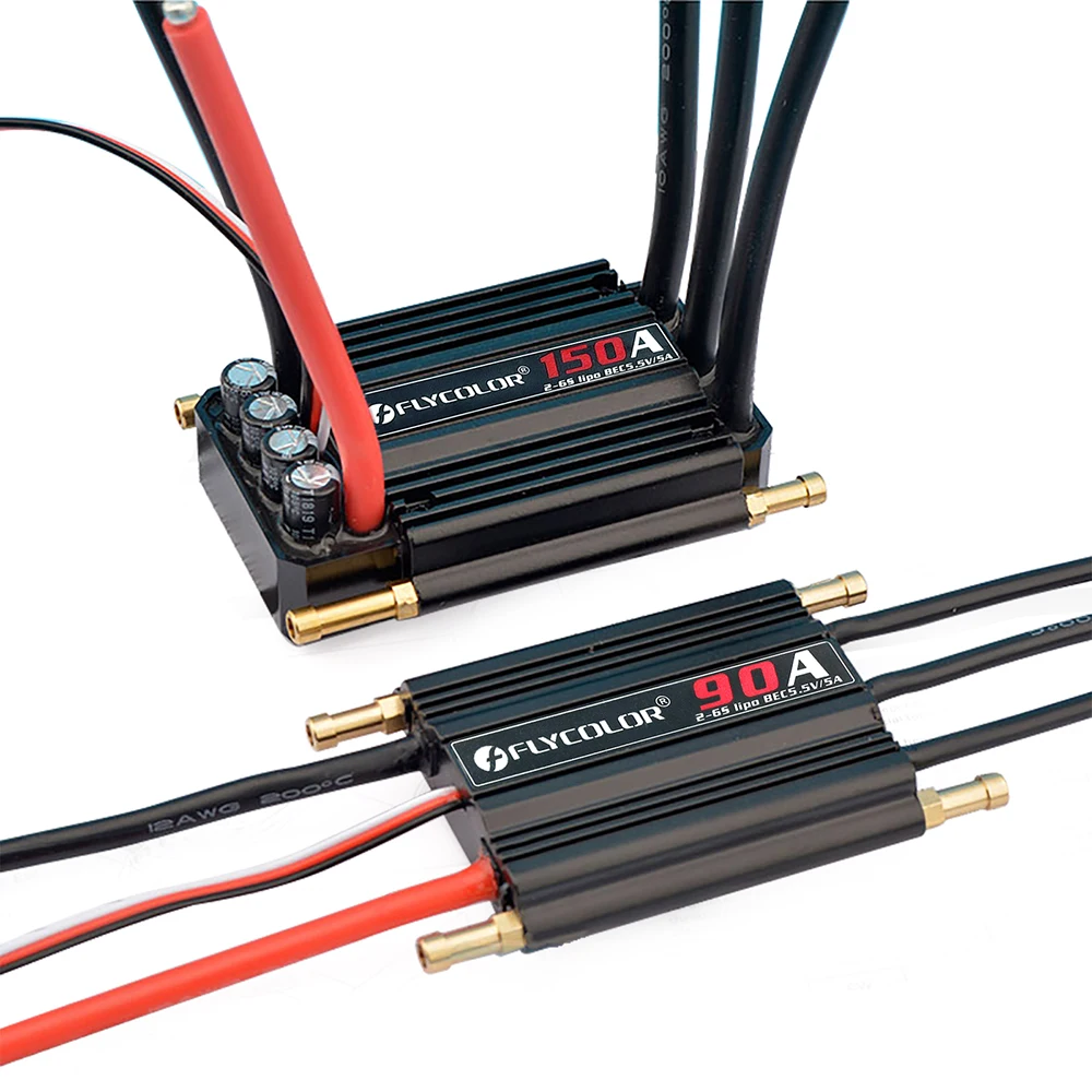 Flycolor-controlador de velocidad sin escobillas para barco a control remoto, 50A/70A/90A/120A/150A, soporte ESC 2-6S BEC 5,5 V/5A, para modelo de barco a control remoto-2