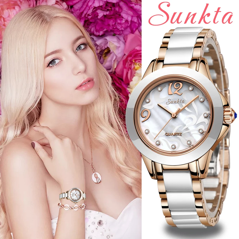

SUNKTA Top Brand Luxury Crystal Watch Women Gift Waterproof Rose Gold Ladies Wrist Watches Bracelet Clock Relogio Feminin+Box