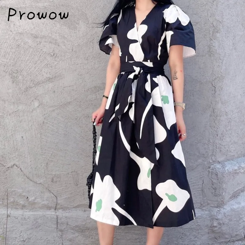 

Short Sleeve V-Neck Sweet Vintage Dresses Office Style Fashion Elegant Ladies Vestidos 2021 Summer Floral Printed Women Dress