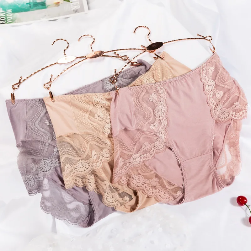 

Women's Cotton Briefs Sexy Lace Modal Breathable Traceless Large Size Panties with High Waist Plus Size Underwear for Women