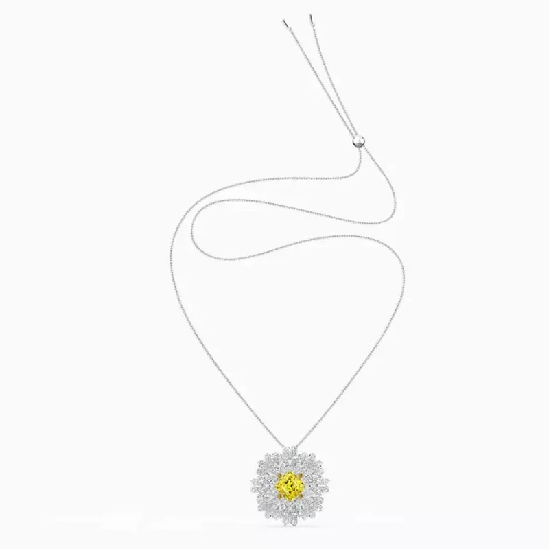 

Fashion jewelryhigh quality, charm and cute magic daisy shape sweater chain for women yellow crystal daisy pendant sweater chain