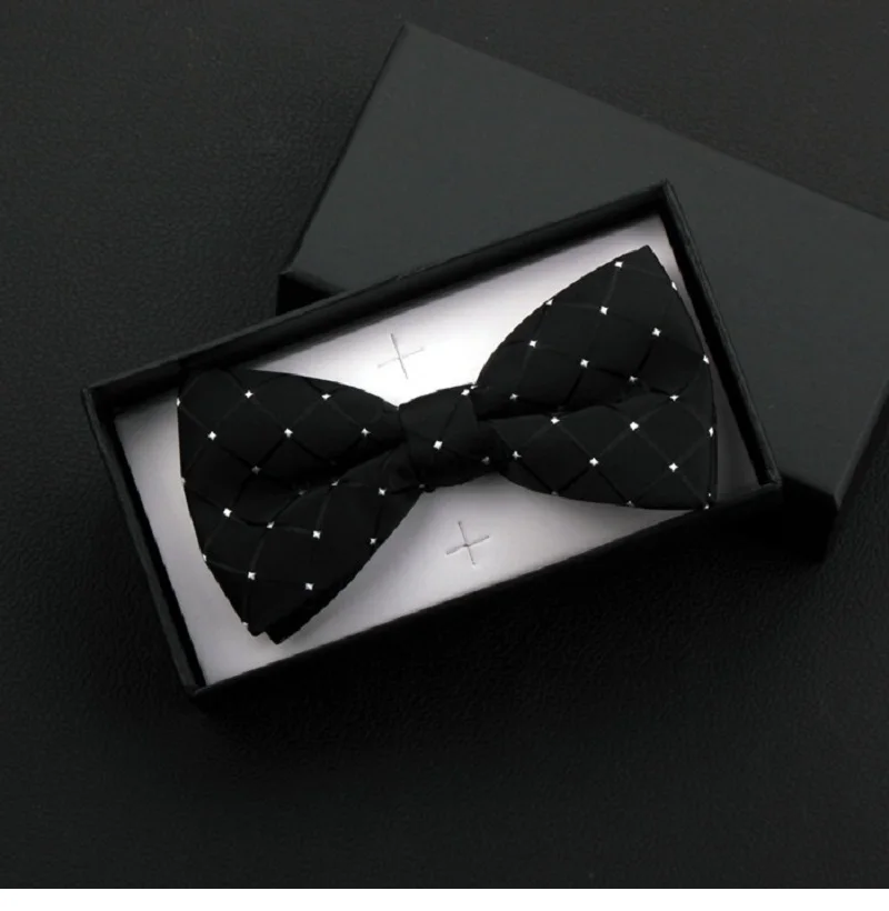 

2020 New Fashion Men's Bow Ties Wedding Double Fabric Plaid Dot Black BowTie Party Formal High-end Butterfly Tie with Gift Box