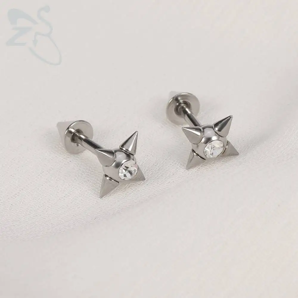 ZS 16 г остроконечные серьги гвоздики в стиле панк с фианитами для мужчин и женщин