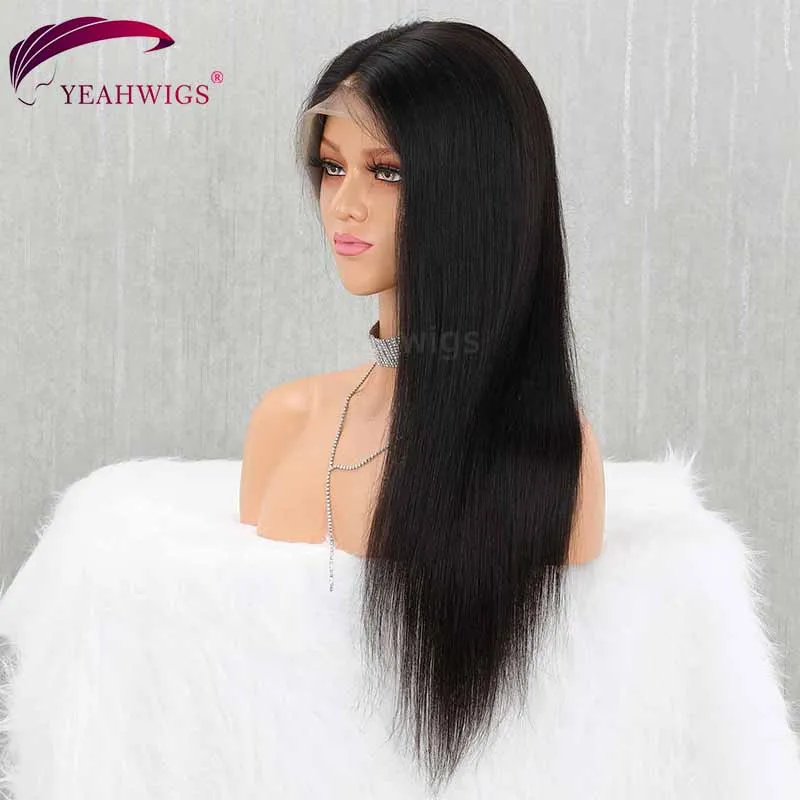 Yeahwigs Топ швейцарский кружевной Striaght человеческих волос парики прозрачный кружевной передний парик человеческих волос для любой кожи