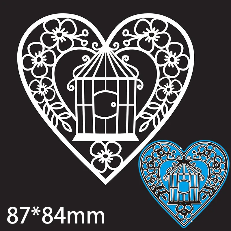 

Heart-shaped Lace Flowers Decor Embossing Mold DIY Paper Art Bird Cage Etching Scrapbooking Craft Card Album Poster Making