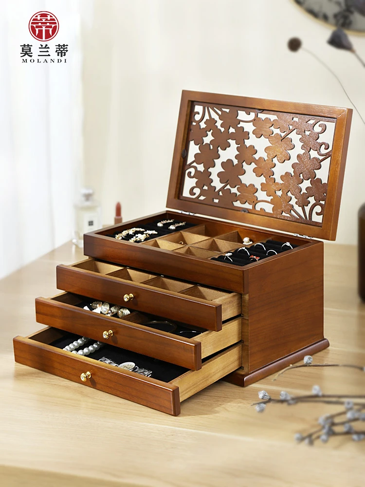 

Vintage Jewelry Box Storage Box Earrings Earrings Hand Jewelry Ring Box Solid Wood Jewelry Box With Lock Classical Wood
