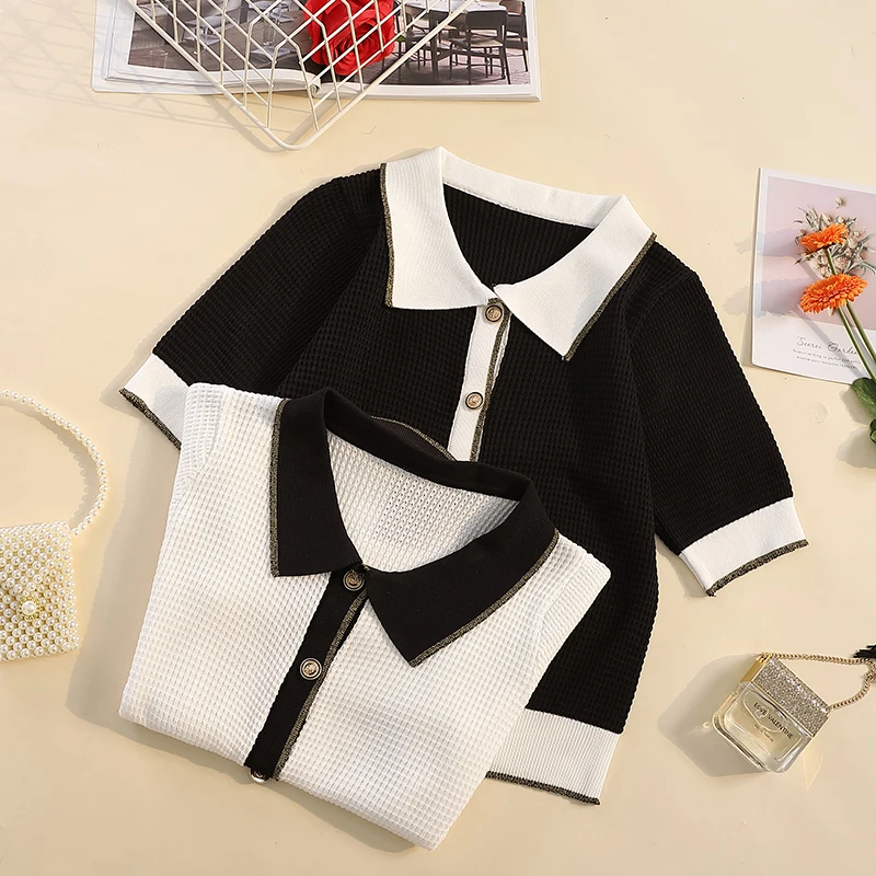 

Knitted Short Sleeve Ice Silk Plus Size Spring Autumn Summer Vintage Clothes For Women Oversized T-Shirt Tops Blouses 2021